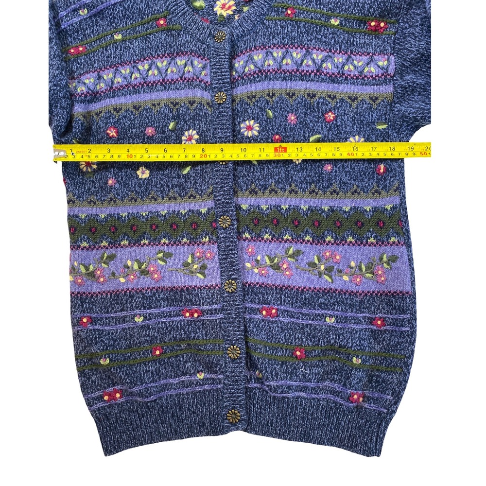 VTG Northern Reflections Blue Floral Embroidered Fair Isle Cardigan Sweater S - Picture 8 of 8